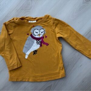 Hanna Andersson Mustard Owl Long Sleeve Tee